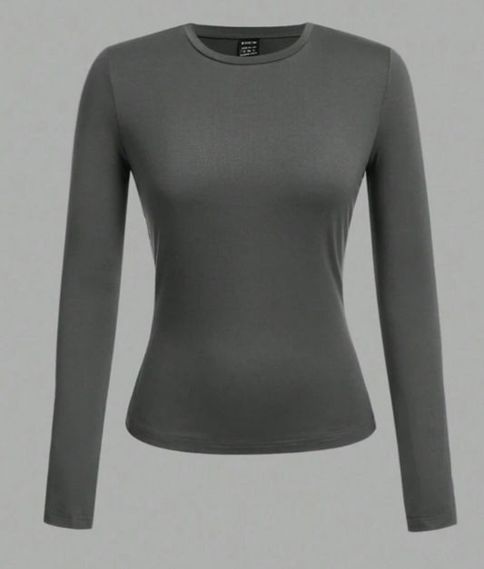 Women's Plain Neck Fitted Long Sleeve T-Shirt