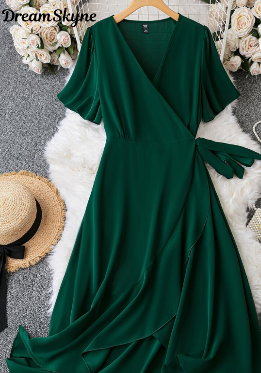 Solid Knot Side Wrap Dress