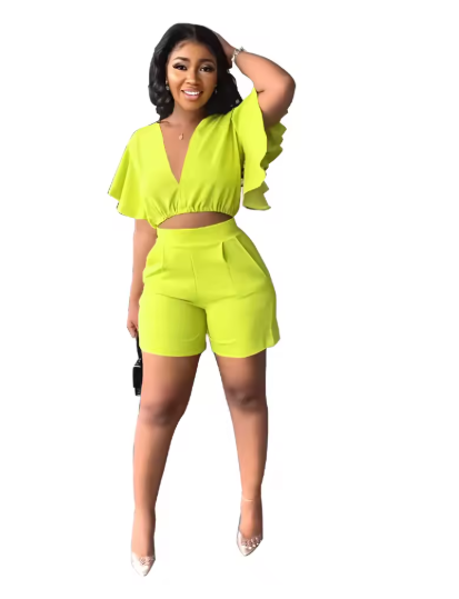 Women’s 2-Piece Set – Ruffle Top & Pants