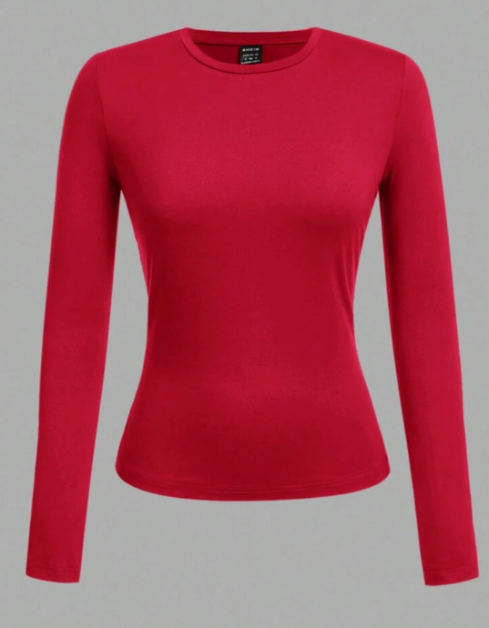 Women's Plain Neck Fitted Long Sleeve T-Shirt