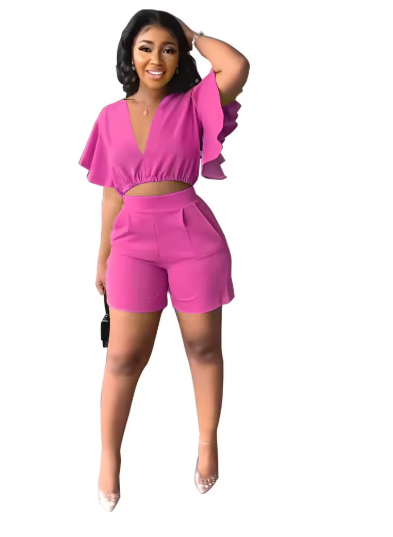 Women’s 2-Piece Set – Ruffle Top & Pants