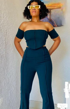Set - Bow Collar Sleeveless Top & Pants