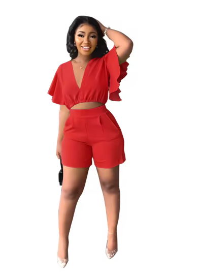 Women’s 2-Piece Set – Ruffle Top & Pants