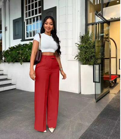 High-Waisted Straight-Leg Trousers