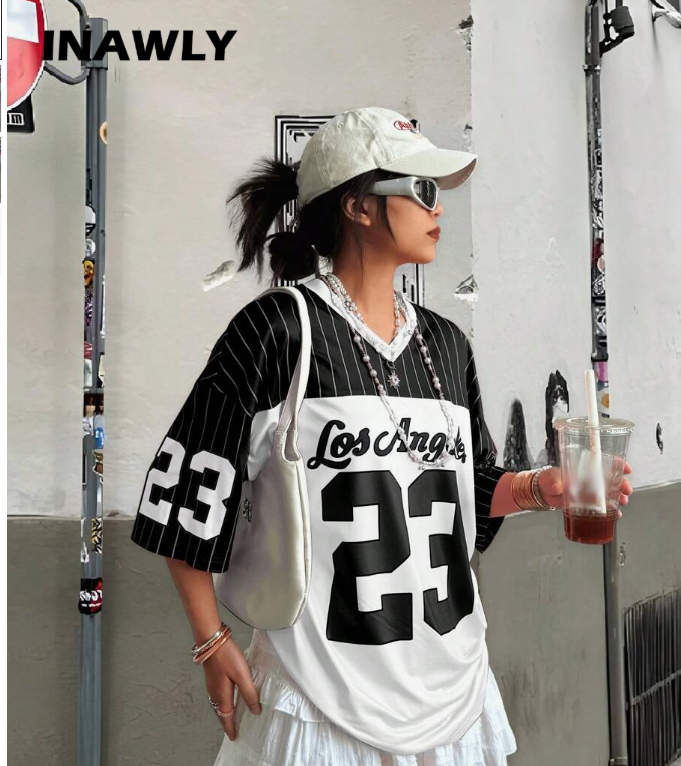 Color Block Letter Print Tee & Pleated Skirt Set