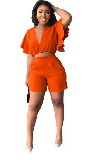 Women’s 2-Piece Set – Ruffle Top & Pants