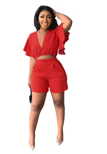 Women’s 2-Piece Set – Ruffle Top & Pants