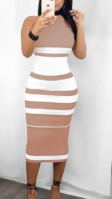 Striped Slit Sleeveless Dress
