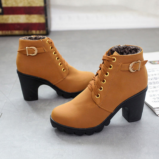 High Heel Boots with Belt Buckle