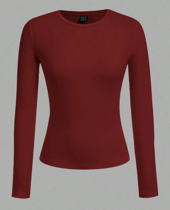 Women's Plain Neck Fitted Long Sleeve T-Shirt
