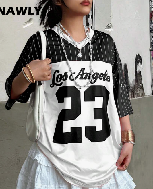 Color Block Letter Print Tee & Pleated Skirt Set