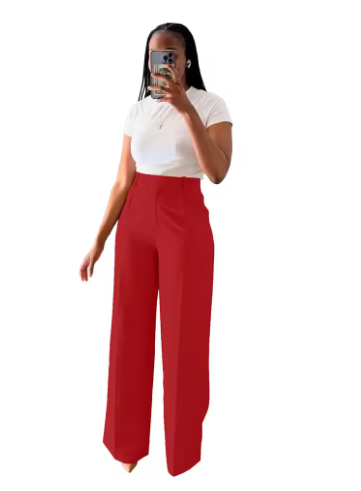 High-Waisted Straight-Leg Trousers