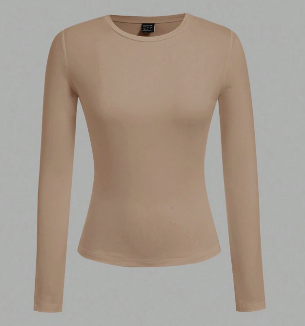 Women's Plain Neck Fitted Long Sleeve T-Shirt