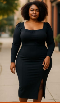 Square Neck Long Sleeve Slit Slim Dress