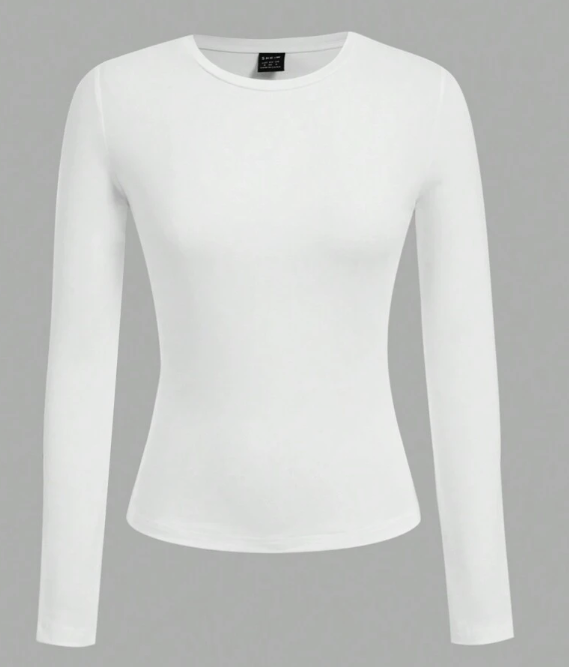 Women's Plain Neck Fitted Long Sleeve T-Shirt