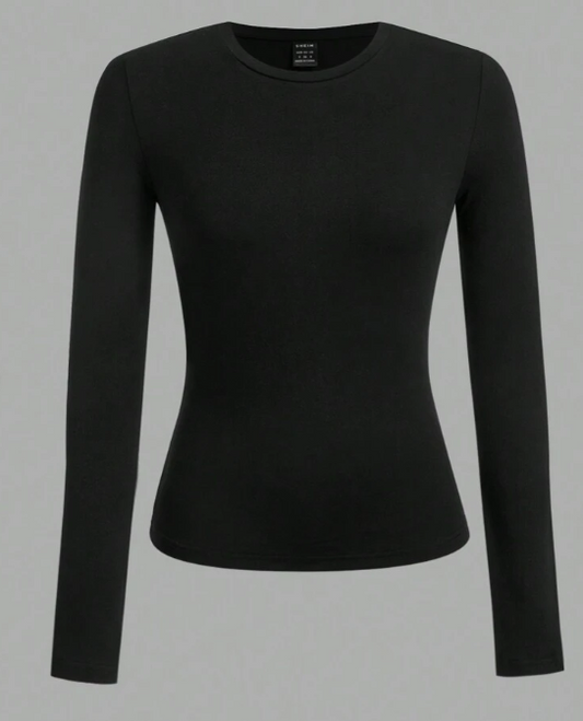 Women's Plain Neck Fitted Long Sleeve T-Shirt