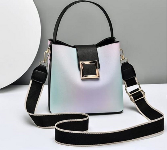 Contrast color portable bucket bag