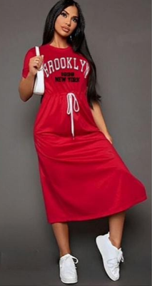 Letter Graphic Drawstring Waist Tee Dress