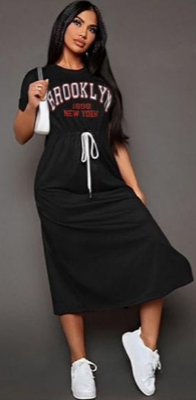 Letter Graphic Drawstring Waist Tee Dress