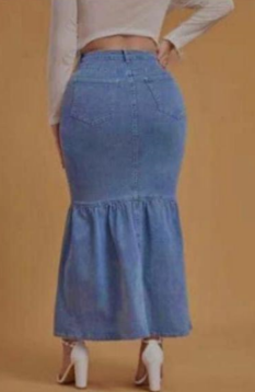 Plus High Waist Button Fly Mermaid Hem Denim Skirt