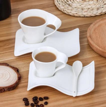 12 PC Wave Shape set ceramic cups and saucer